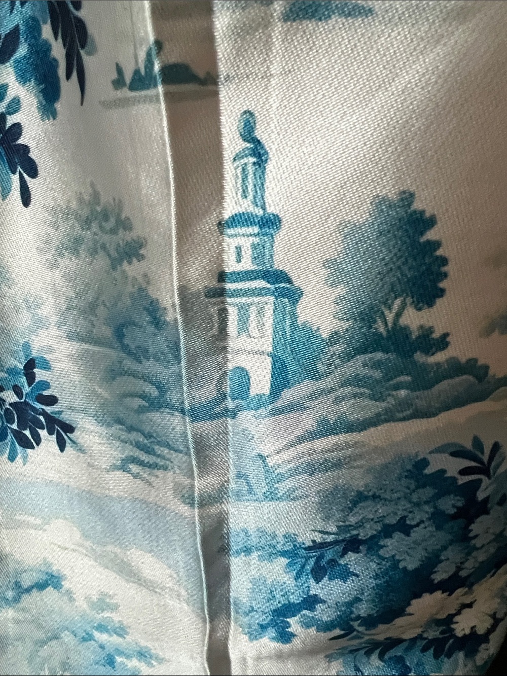 Strapless Blue Toile Midi Dress with Back Bow - Picture 10 of 10